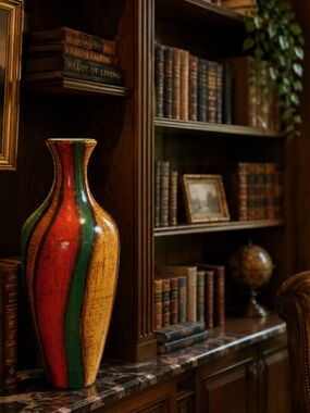 Vintage Multi-Colored Striped Wood-Grain Decorative Vase
